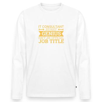 "IT-Consultant Genius | IT-Consultant" - Männer Premium Bio Langarmshirt - Weiß - Vorne - Nico (187cm)
