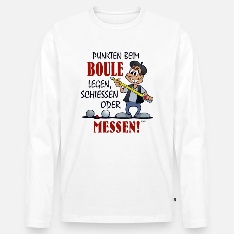 Boule-Cartoon - schießen, legen oder messen - Männer Premium Bio Langarmshirt - Weiß