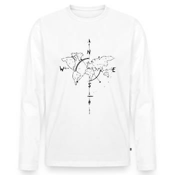 Time Elements Gift Compass World Travel Tea - Men's Premium Organic Long Sleeve Shirt - white - Front - Nico (187cm)