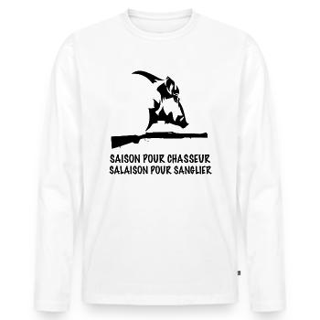 Saison De La Chasse Au Sanglier Humour Chasseur - T-shirt manches longues Premium bio Homme - blanc - Devant - Nico (187cm)