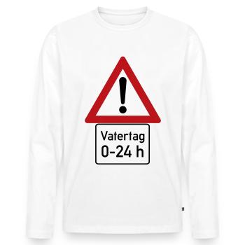 Achtung Gefahr: Vatertag - von 0 bis 24 Uhr - Männer Premium Bio Langarmshirt - Weiß - Vorne - Nico (187cm)