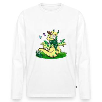 Flora le dragon de printemps avec des papillons - T-shirt manches longues Premium bio Homme - blanc - Devant - Nico (187cm)