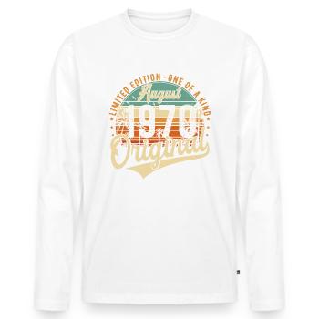 Août 1970 Vintage Anniversaire Rétro - T-shirt manches longues Premium bio Homme - blanc - Devant - Nico (187cm)