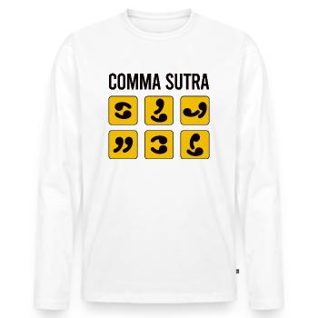 Virgule Sutra Drôle - T-shirt manches longues Premium bio Homme - blanc - Devant - Nico (187cm)