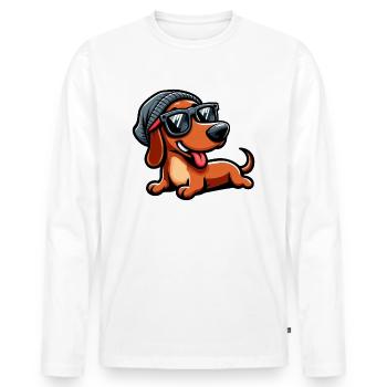 Süßer Cartoon Hund Dackel Sonnenbrille - Männer Premium Bio Langarmshirt - Weiß - Vorne - Nico (187cm)