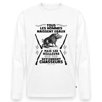 Chasseur de Sanglier idée Cadeau chasseur parfait - T-shirt manches longues Premium bio Homme - blanc - Devant - Nico (187cm)