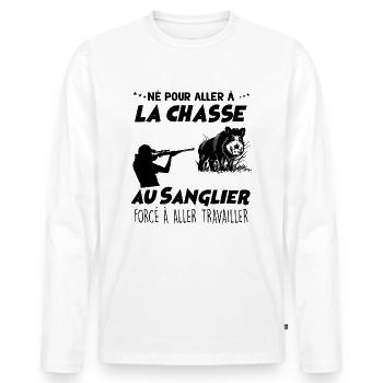 Né Chasseur Cadeau Homme - T-shirt manches longues Premium bio Homme - blanc - Devant - Nico (187cm)