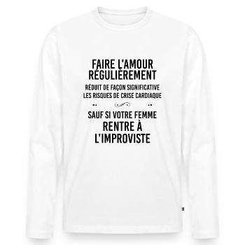 Faire Régulièrement L'Amour Humour Homme - T-shirt manches longues Premium bio Homme - blanc - Devant - Nico (187cm)