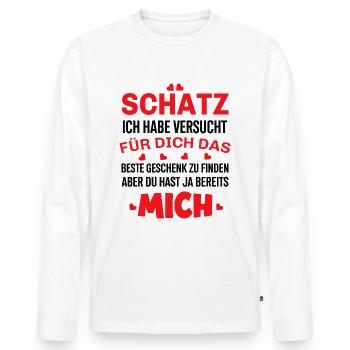 Schatz Ich Habe Versucht Das Beste Geschenk - Männer Premium Bio Langarmshirt - Weiß - Vorne - Nico (187cm)