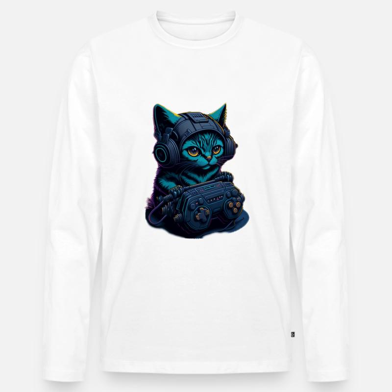 Gaming Katze - Männer Premium Bio Langarmshirt - Weiß