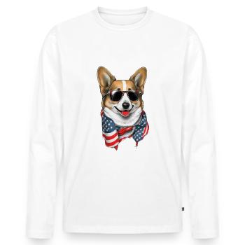 patriotique gallois corgi drapeau américain - T-shirt manches longues Premium bio Homme - blanc - Devant - Nico (187cm)