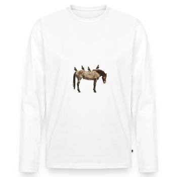 Pferd mit Vögeln auf dem Rücken - Männer Premium Bio Langarmshirt - Weiß - Vorne - Nico (187cm)