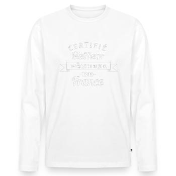 Tee shirt pêcheur meilleur pêcheur humour cadeau. - T-shirt manches longues Premium bio Homme - blanc - Devant - Nico (187cm)
