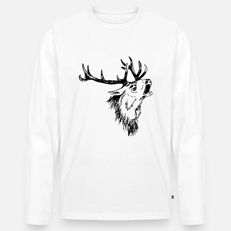 Hirsch - Männer Premium Bio Langarmshirt - Weiß