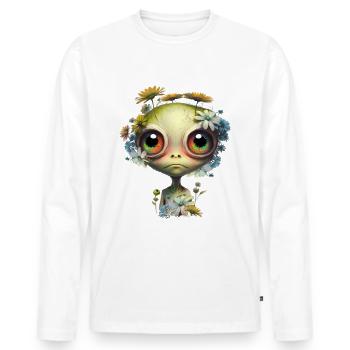 Mignon extraterrestre avec des fleurs - T-shirt manches longues Premium bio Homme - blanc - Devant - Nico (187cm)