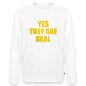 yes they are real - Men's Premium Organic Long Sleeve Shirt - white - Front - Nico (187cm)