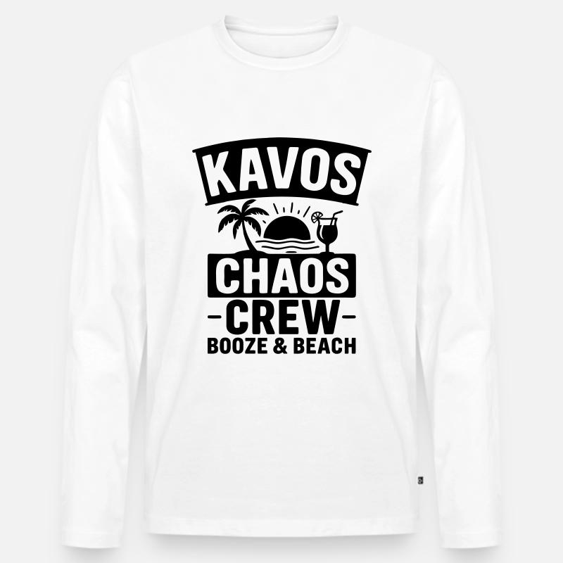 Kavos Chaos Crew – Schnaps & Strand - Männer Premium Bio Langarmshirt - Weiß
