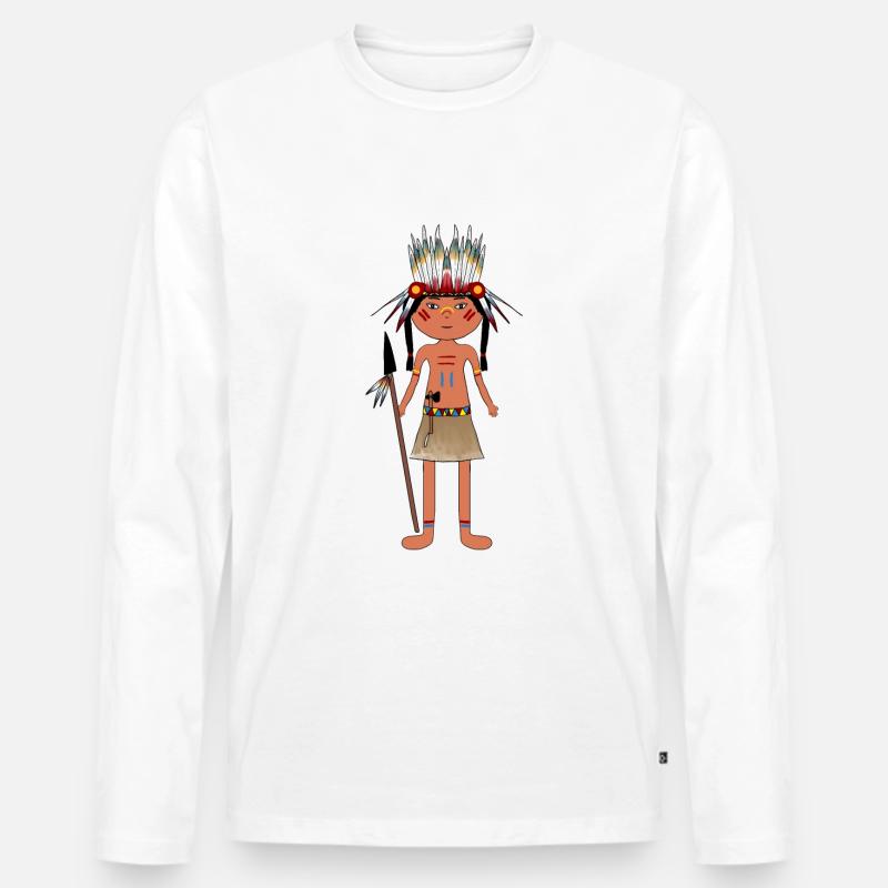 Indianer Junge - Männer Premium Bio Langarmshirt - Weiß
