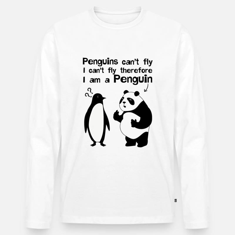 Pinguin Panda - Männer Premium Bio Langarmshirt - Weiß