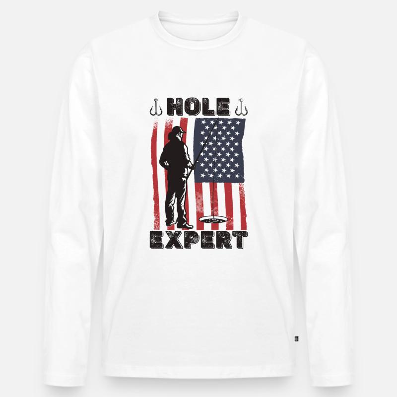 USA Angel Experte - Männer Premium Bio Langarmshirt - Weiß