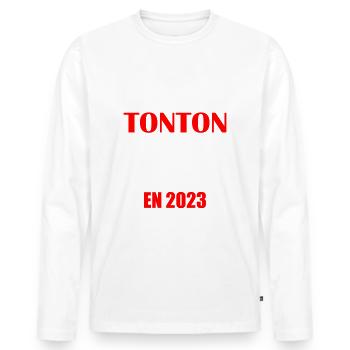 Promu tonton en 2023,annonce grossesse,futur oncle - T-shirt manches longues Premium bio Homme - blanc - Devant - Nico (187cm)