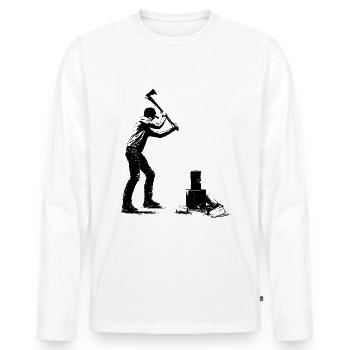 Couper du bois avec la hache (monochrome noir) - T-shirt manches longues Premium bio Homme - blanc - Devant - Nico (187cm)