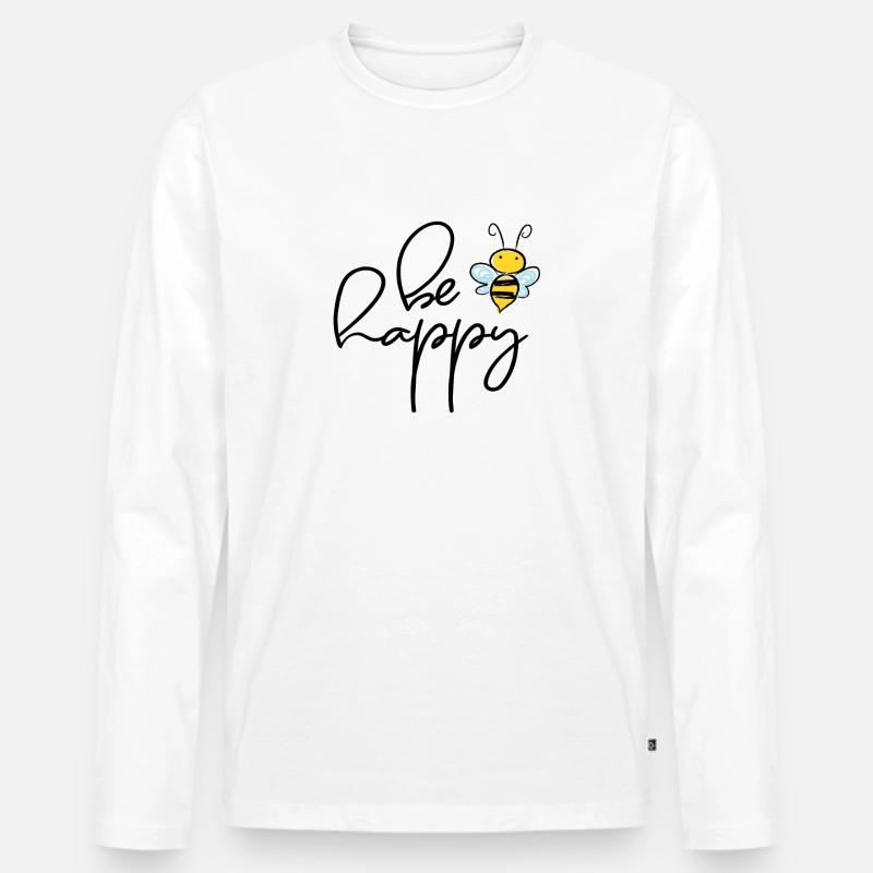 Be Happy - Männer Premium Bio Langarmshirt - Weiß