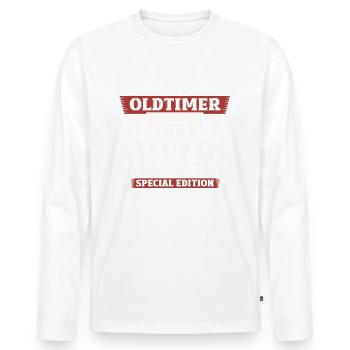 OIdtimer June 1979 Vintage 1979 Birthday 1979 - Men's Premium Organic Long Sleeve Shirt - white - Front - Nico (187cm)