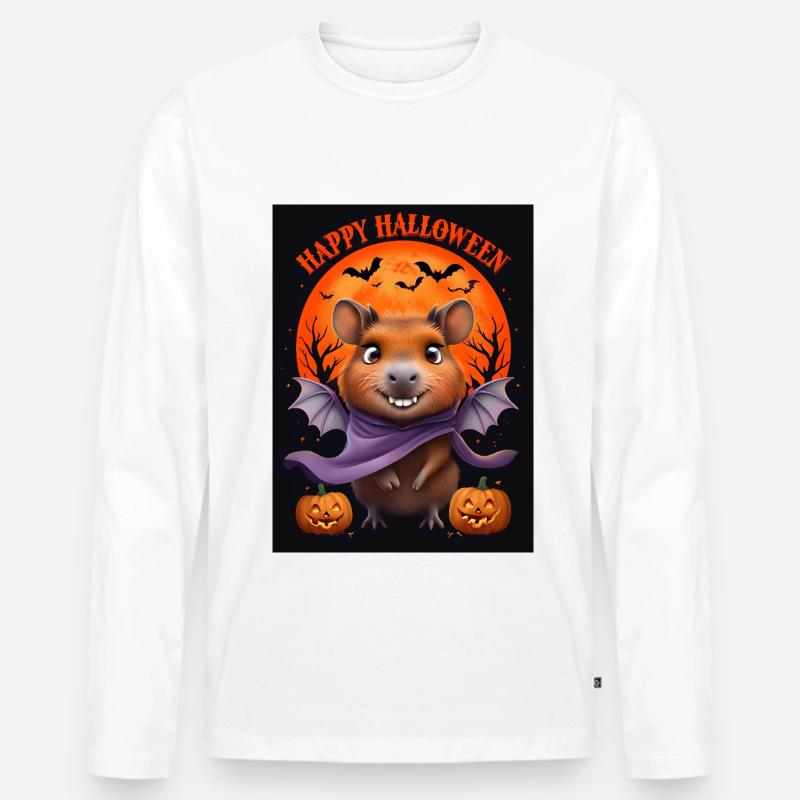 Halloween Capybara Geist Geschenkidee - Männer Premium Bio Langarmshirt - Weiß