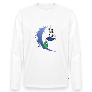 Surfing cow Funny picture surfboard muh - Men's Premium Organic Long Sleeve Shirt - white - Front - Nico (187cm)
