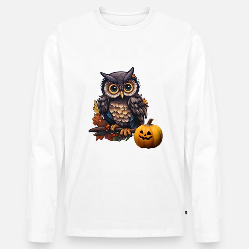 Eule Halloween - Männer Premium Bio Langarmshirt - Weiß