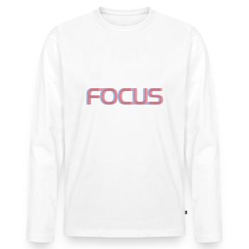 Focus Schriftzug optische Täuschung Shirt - Männer Premium Bio Langarmshirt - Weiß - Vorne - Nico (187cm)