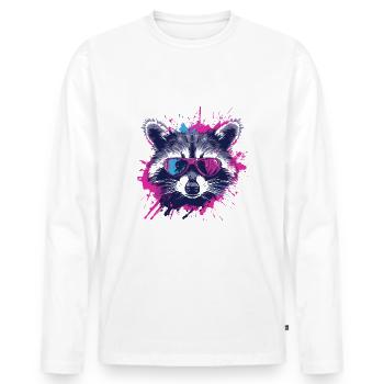 Urban Splash: The 'Splash Raccoon' - Men's Premium Organic Long Sleeve Shirt - white - Front - Nico (187cm)