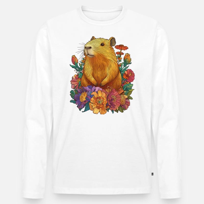 Capybara Blumen - Männer Premium Bio Langarmshirt - Weiß