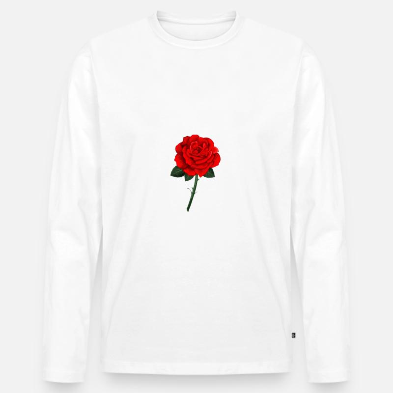 rote Rose - Männer Premium Bio Langarmshirt - Weiß