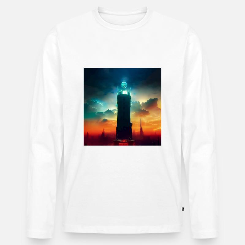 Der Turm - Männer Premium Bio Langarmshirt - Weiß