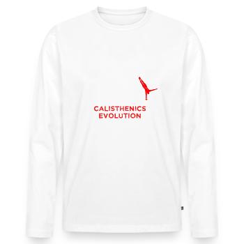 Calisthenics Evolution Bodweightworkout Fitness - Männer Premium Bio Langarmshirt - Weiß - Vorne - Nico (187cm)