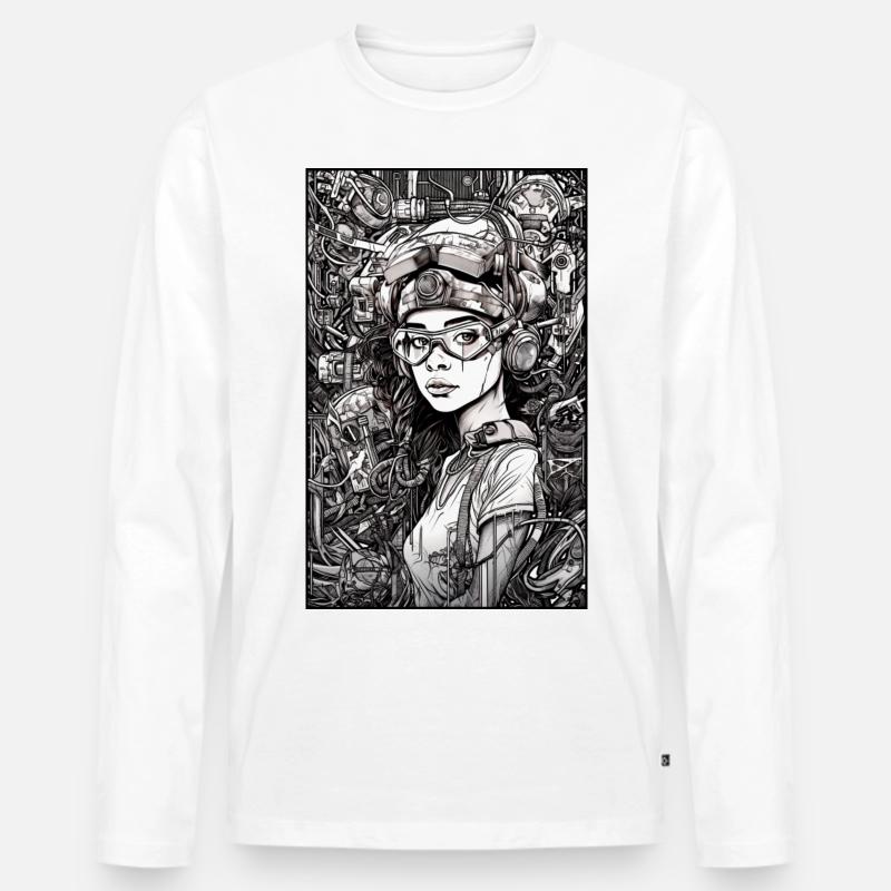 Tech-Mädchen, schwarz und weiß, , Digital - Männer Premium Bio Langarmshirt - Weiß