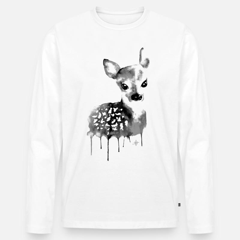 Reh Schwarz Weiß - Männer Premium Bio Langarmshirt - Weiß