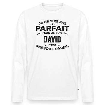 David – A First Name, a Funny and Proud Legend - Men's Premium Organic Long Sleeve Shirt - white - Front - Nico (187cm)