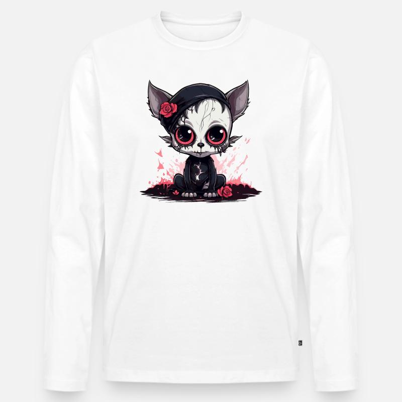 Niedliches Emo Gothic Kätzchen - Männer Premium Bio Langarmshirt - Weiß