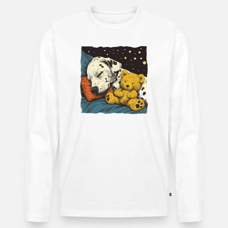 Schlafender Dalmatiner mit Teddybär - Männer Premium Bio Langarmshirt - Weiß