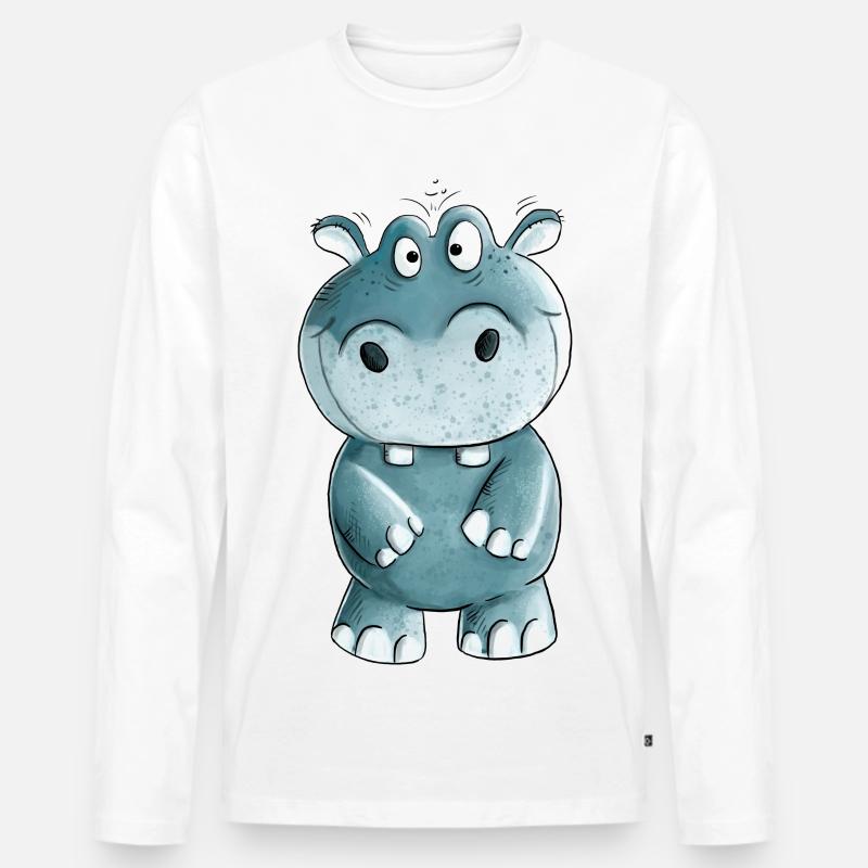 Blaues Nilpferd I Wildtiere Comic - Männer Premium Bio Langarmshirt - Weiß