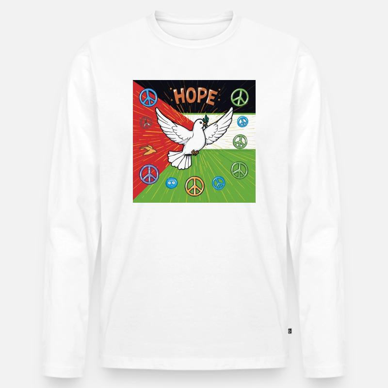 Hoffnungstaube und Friedenszeichen - Männer Premium Bio Langarmshirt - Weiß