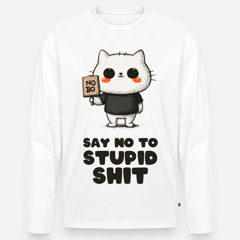 Kuschelige Katze sagt Nein - Männer Premium Bio Langarmshirt - Weiß