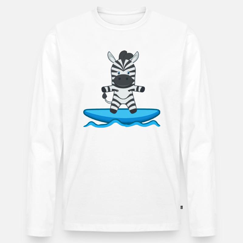 Zebra beim Surfen - Männer Premium Bio Langarmshirt - Weiß