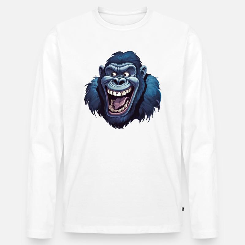 Lustiger Gorilla Grinst - Männer Premium Bio Langarmshirt - Weiß