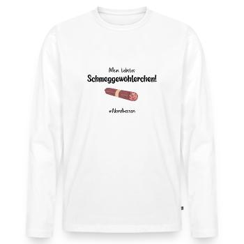 Schmeggewöhlerchen: Ahle Wurscht | Nordhessen - Männer Premium Bio Langarmshirt - Weiß - Vorne - Nico (187cm)