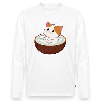 Bains de chat au lait de , Design animal relaxant - T-shirt manches longues Premium bio Homme - blanc - Devant - Nico (187cm)