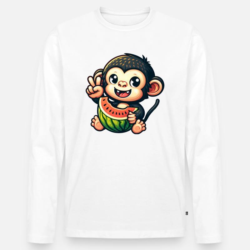 Schimpanse Mit Wassermelone Und Honigmelone - Männer Premium Bio Langarmshirt - undefined